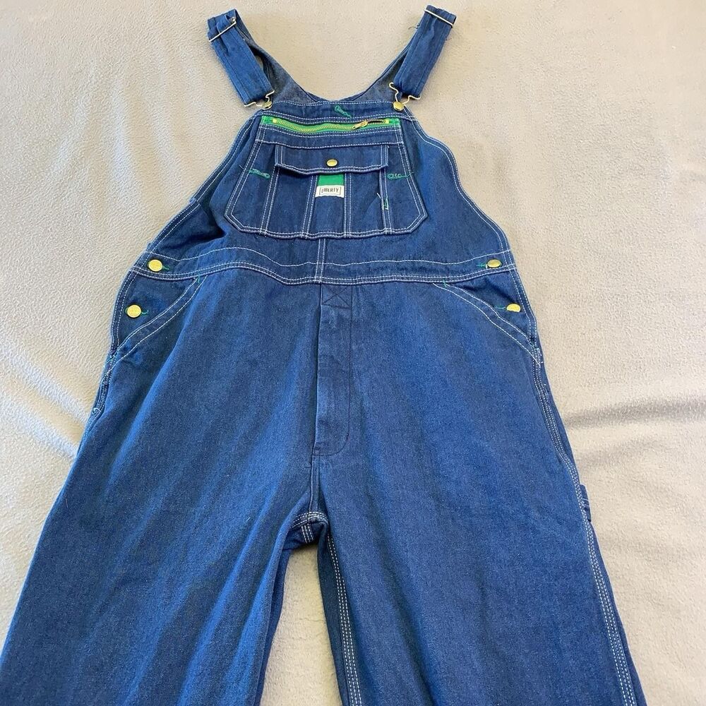 Liberty Overalls Mens 38x28 Blue Denim Bib Utility Carpenter Workwear Pockets